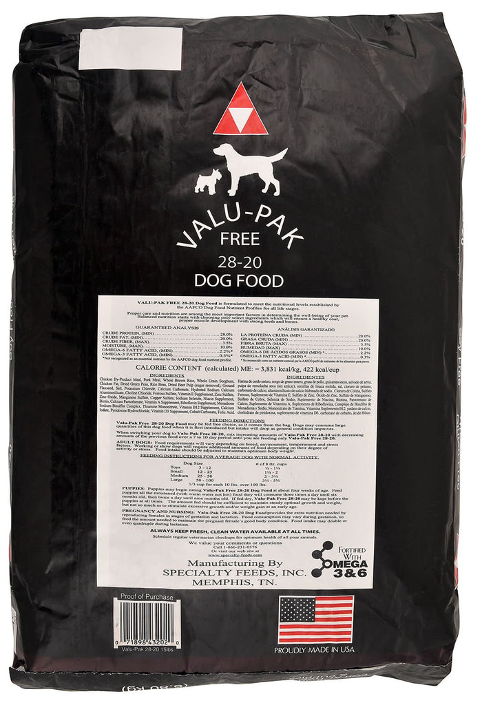 Valu - Pak Free 28 - 20 Performance Gluten Free Dry Dog Food for Active Dogs (Black Bag) - NWB1 - 50 lbs - 5