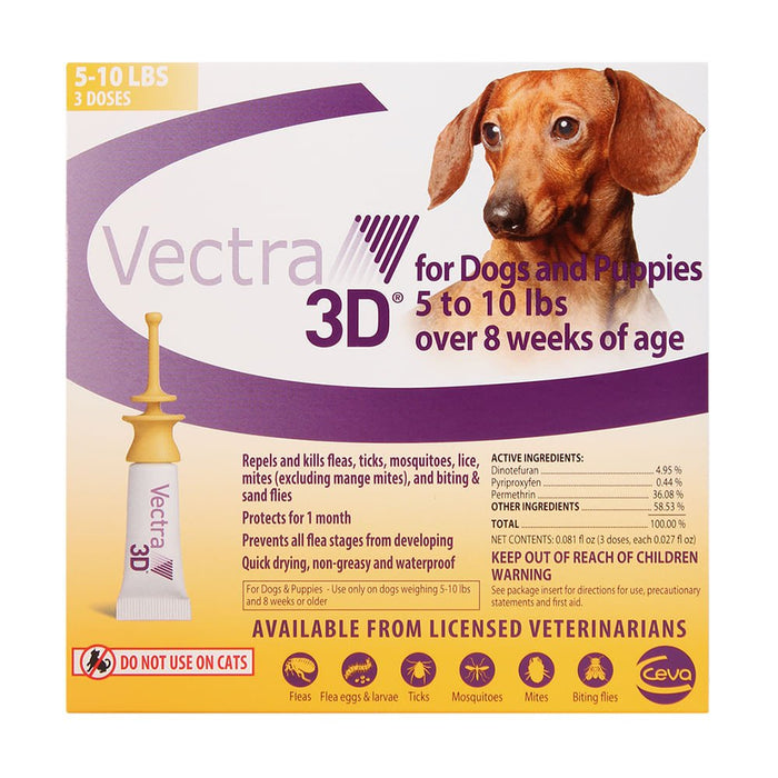 Vectra 3D Flea & Tick Spot Treatment for Dogs - 004SVP-100103 - 5 - 10 lbs - 3 Dose - 1
