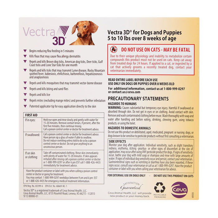 Vectra 3D Flea & Tick Spot Treatment for Dogs - 004SVP-100103 - 5 - 10 lbs - 3 Dose - 2