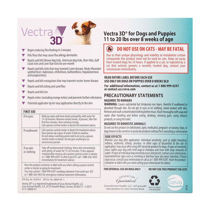 Vectra 3D Flea & Tick Spot Treatment for Dogs - 004SVP-200203 - 11 - 20 lbs - 3 Dose - 4