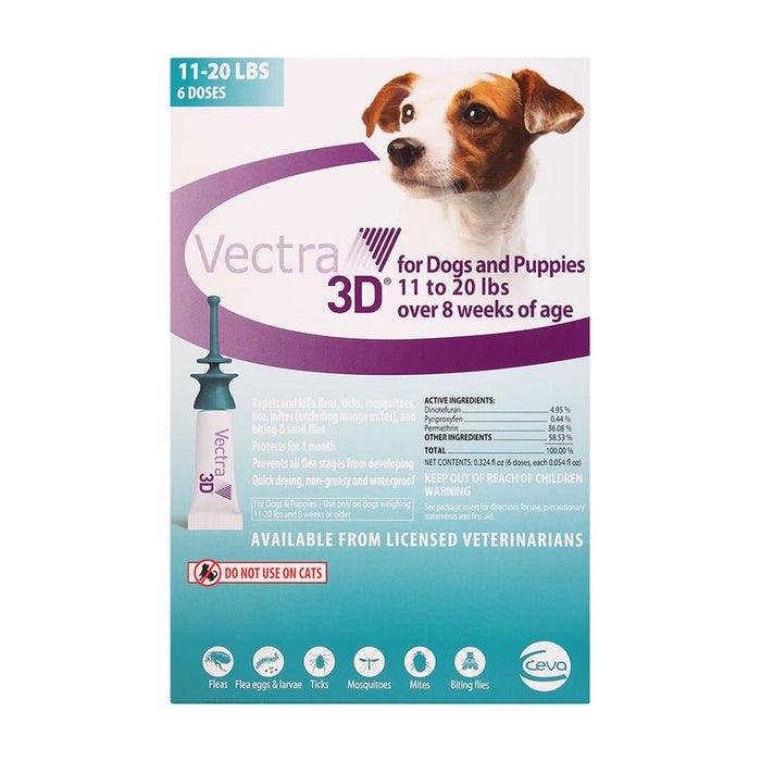 Vectra 3D Flea & Tick Spot Treatment for Dogs - 004SVP-200206 - 11 - 20 lbs - 6 Dose - 5