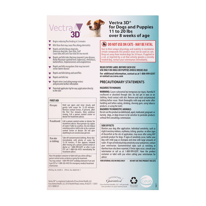 Vectra 3D Flea & Tick Spot Treatment for Dogs - 004SVP-200206 - 11 - 20 lbs - 6 Dose - 6