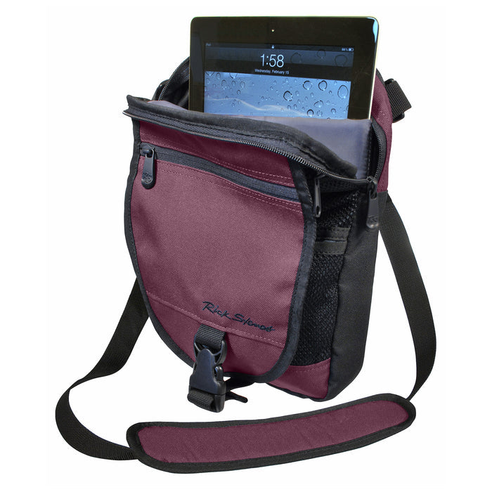 plum crossbody purse open