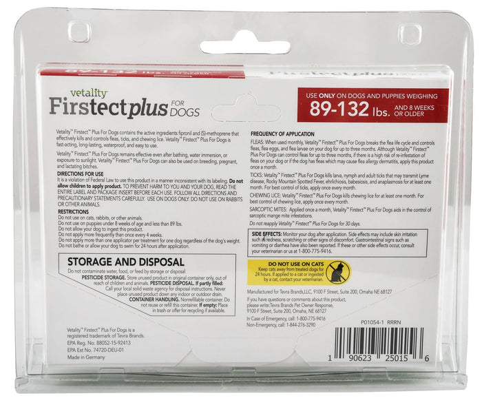 Vetality Firstect Plus for Dogs, 3 - pack - TVB21 - Dogs 89 - 132 lb - 8