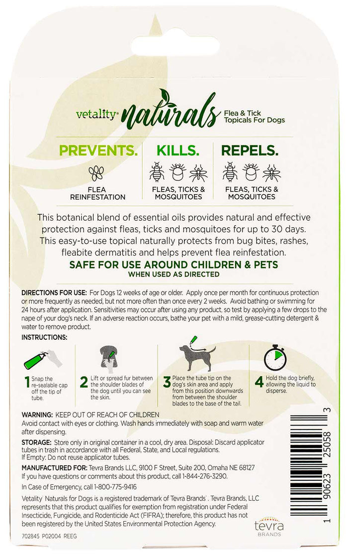 Vetality Naturals Flea & Tick Topicals for Dogs, 3 - pk - TVB2C - Dog under 15 lb - 2
