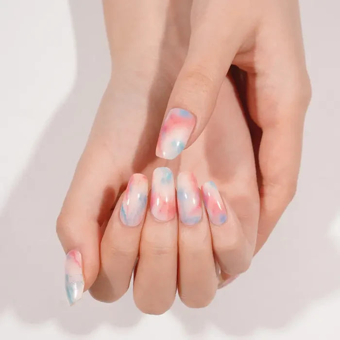 Stickers ongles en gel Veyana Geeli House avec mélange blanc, bleu et rose