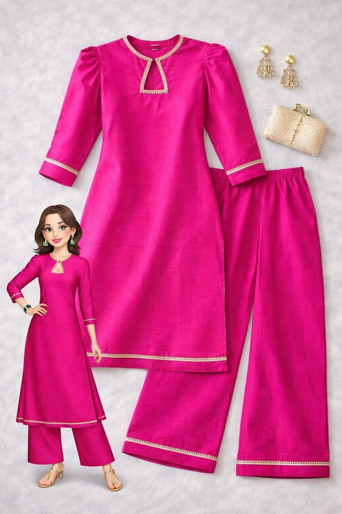 Vibrant Fuchsia Pink Solid 2-Piece Suit | Double Dhaga