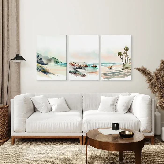 Watercolor Beach Art. Set of 3 Tropical Ocean Scene Decor Wall Art Set