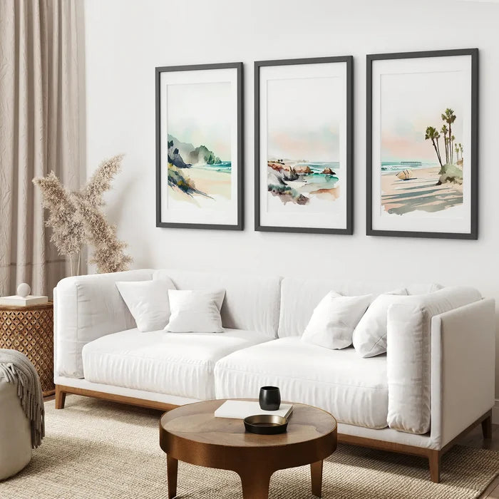 Watercolor Beach Art. Set of 3 Tropical Ocean Scene Decor Wall Art Set