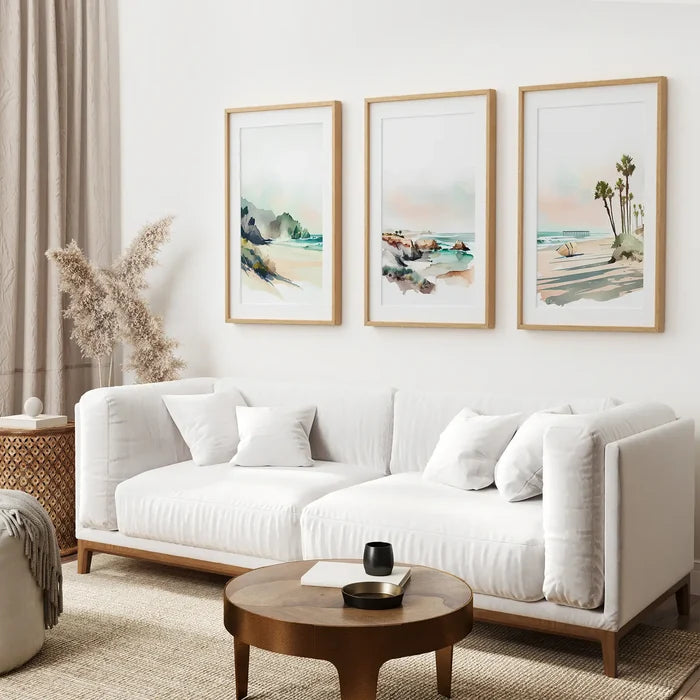 Watercolor Beach Art. Set of 3 Tropical Ocean Scene Decor Wall Art Set
