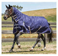 WeatherBeeta ComFiTec Essential Combo Neck Medium Weight Horse Blanket, 1200D, 220 Gram - 0VALJ - 84 in - Navy with Silver/Red Trim - 1