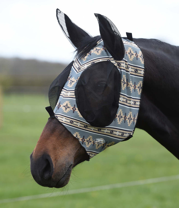 Weatherbeeta Deluxe Stretch Bug Eye Saver Horse Fly Mask with Ears - KO1PW - Grey Navajo - Full - 1