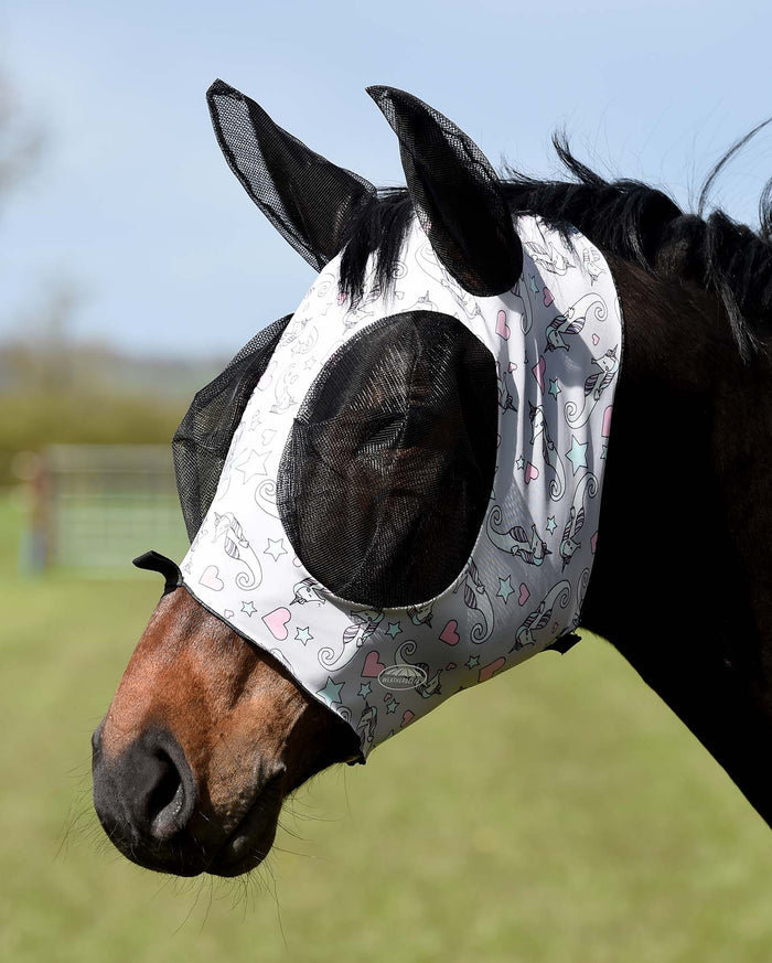 Weatherbeeta Deluxe Stretch Bug Eye Saver Horse Fly Mask with Ears - KO1PT - Sea Unicorn - Cob - 2