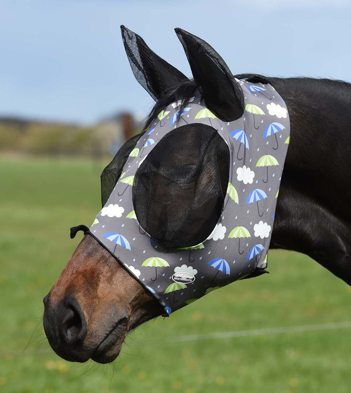 Weatherbeeta Deluxe Stretch Bug Eye Saver Horse Fly Mask with Ears - KO1PS - Umbrella Print - Full - 3