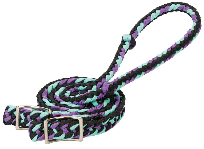 Weaver Braided Nylon Barrel Reins - WLC2GC - Black/Purple/Mint - 1
