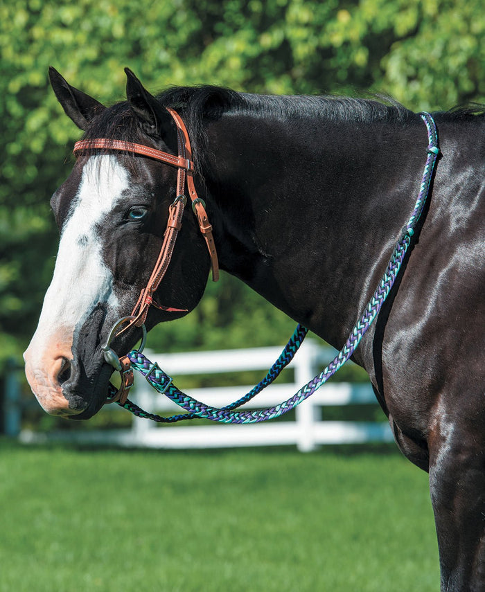 Weaver Braided Nylon Barrel Reins - WLC2GC - Black/Purple/Mint - 3