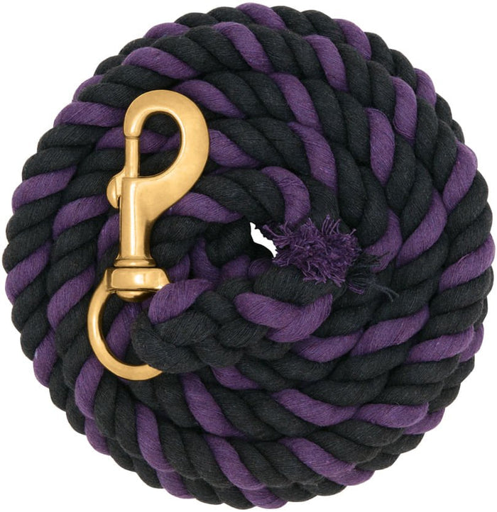 Weaver Colored Cotton Lead Ropes with Solid Brass Bolt Snap, 10' L - WEAVI - Purple/Black - 7