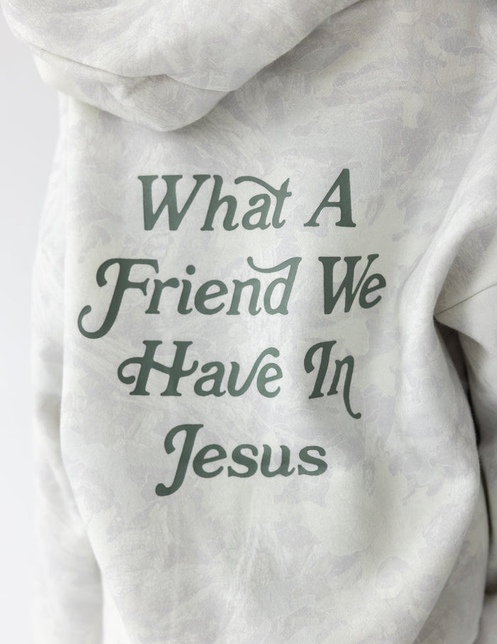 What a Friend in Jesus Camo Kids Hoodie Elevated Faith