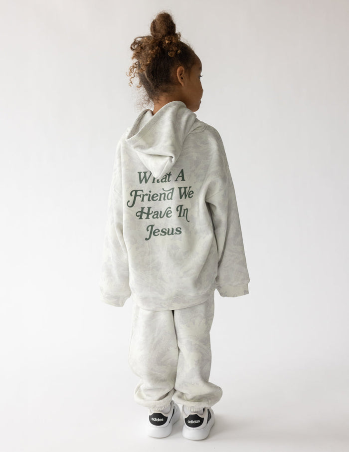 What a Friend in Jesus Camo Kids Hoodie Elevated Faith