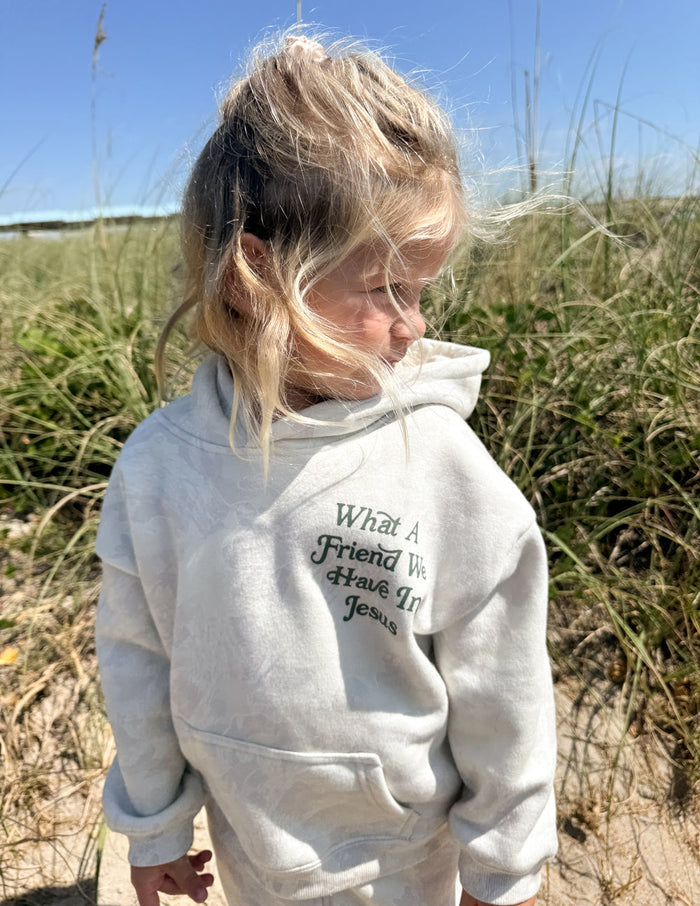 What a Friend in Jesus Camo Kids Hoodie Elevated Faith
