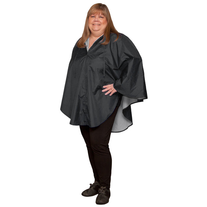 Women's Poncho in Black, hood down 2