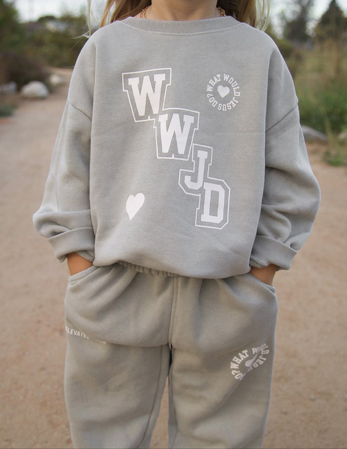 WWJD Varsity Kids Crewneck Elevated Faith