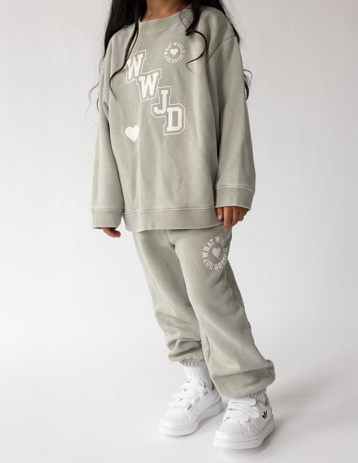 WWJD Varsity Kids Crewneck Elevated Faith