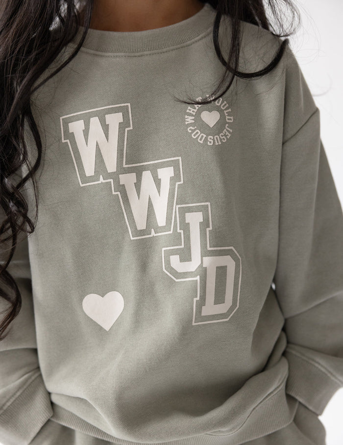 WWJD Varsity Kids Crewneck Elevated Faith
