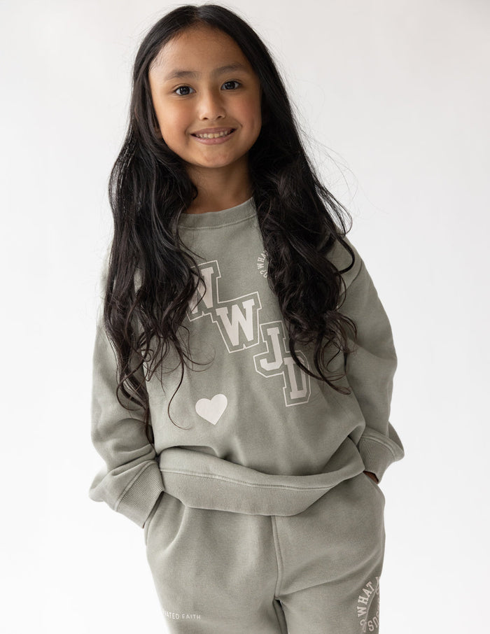 WWJD Varsity Kids Crewneck Elevated Faith