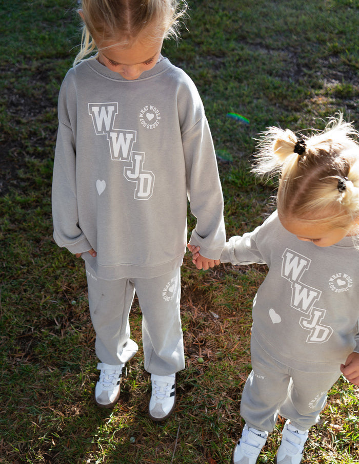 WWJD Varsity Kids Crewneck Elevated Faith
