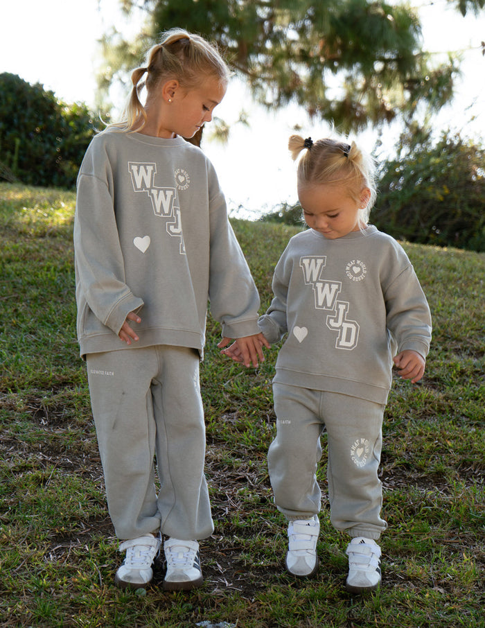 WWJD Varsity Kids Crewneck Elevated Faith