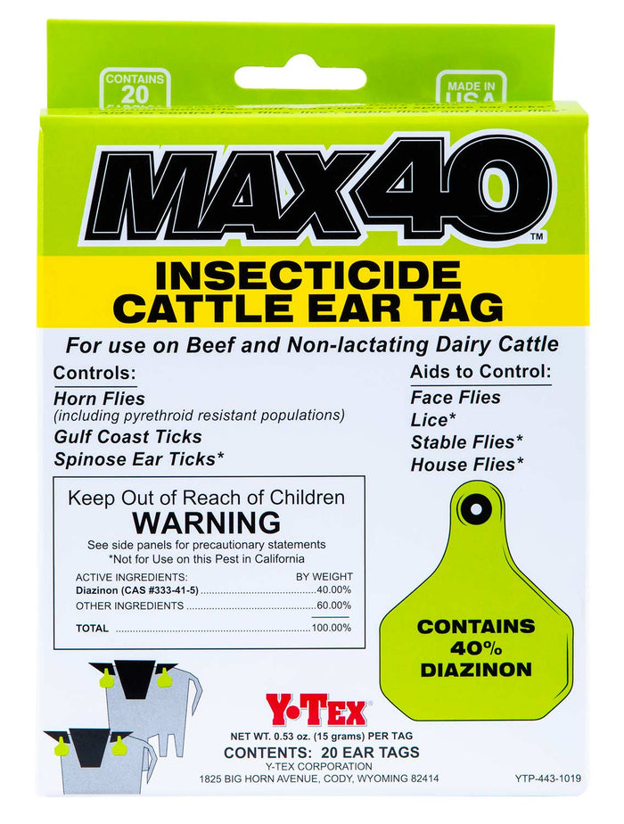 Y - Tex Max 40 Insecticide Cattle Ear Tag, 20 Pack - Y2AB - 1