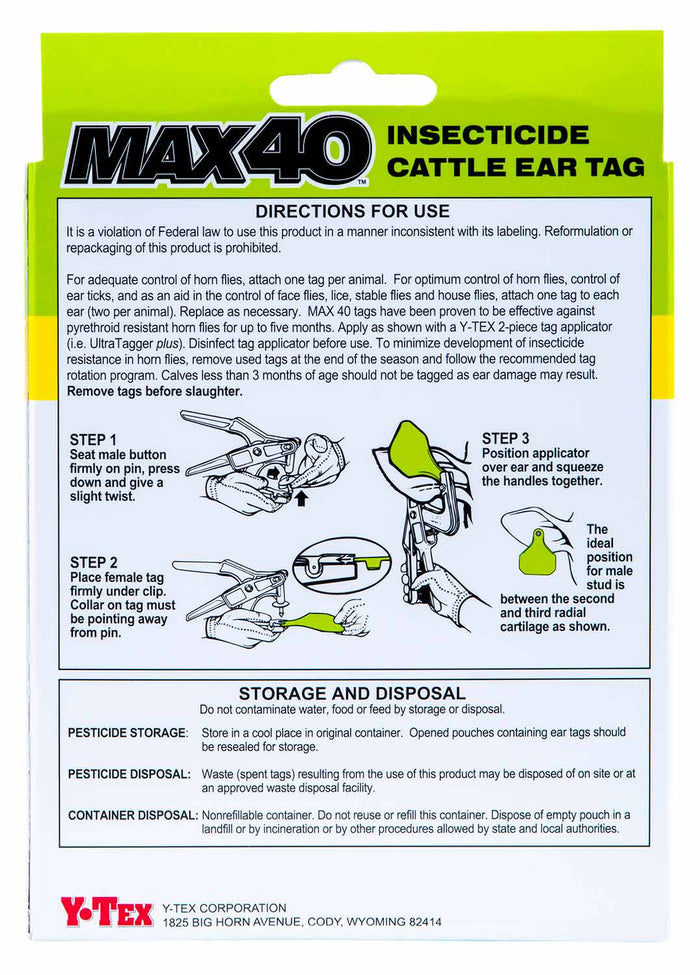 Y - Tex Max 40 Insecticide Cattle Ear Tag, 20 Pack - Y2AB - 3