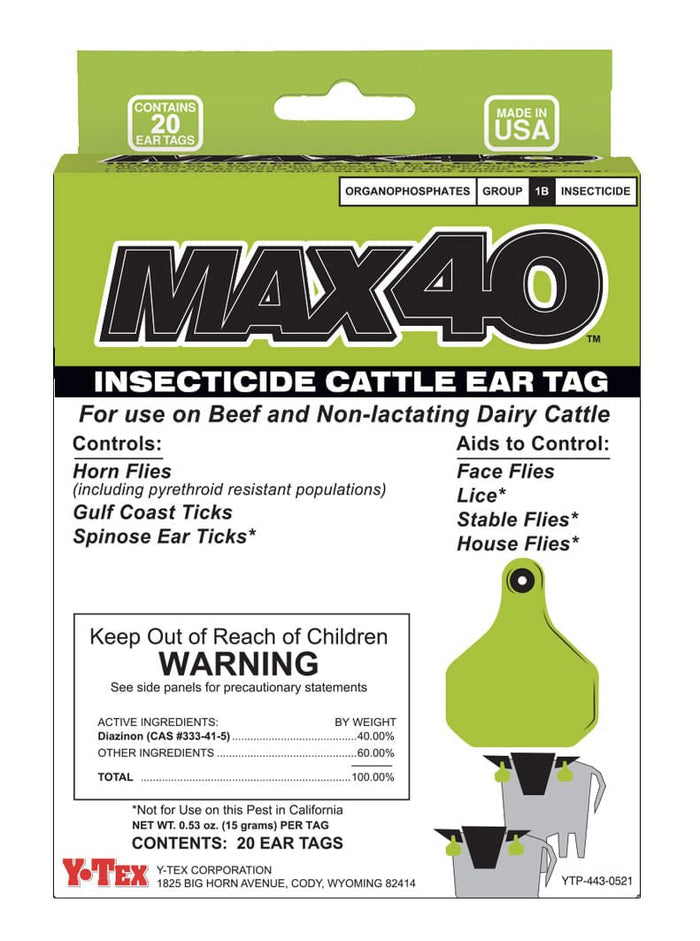 Y - Tex Max 40 Insecticide Cattle Ear Tag, 20 Pack - Y2AB - 5
