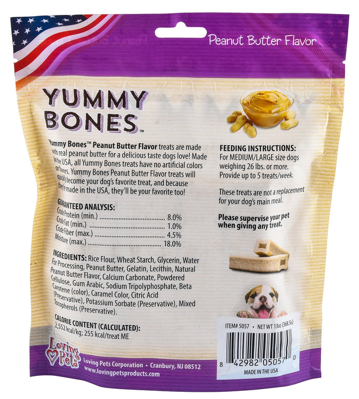 Yummy Bones Dog Treats, 13 oz - ZOSB - Medium/Large - Peanut Butter - 8